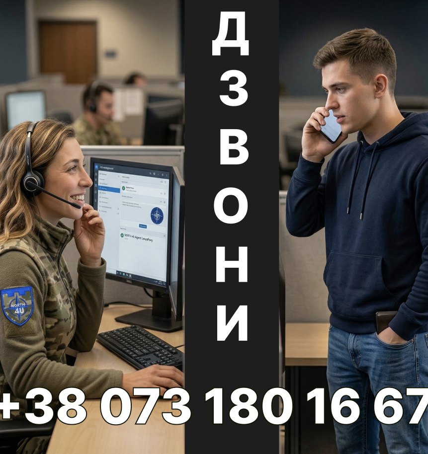Оператор кол-центру у формі та хлопець з телефоном; напис «Дзвони +38 073 180 16 67»